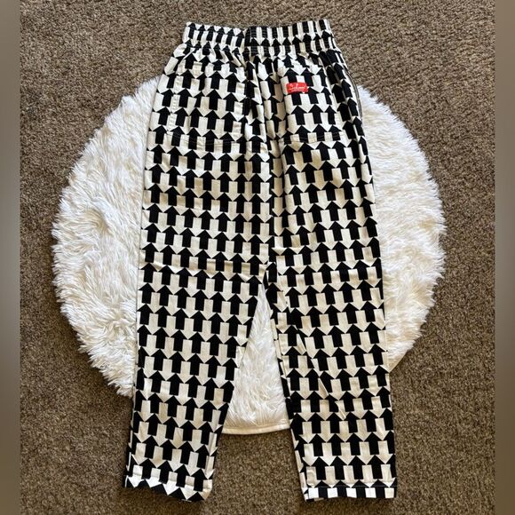 Cookman Chef Pants Waiter’s Pull On Black White Arrows Elastic Waist Mens Medium - Picture 2 of 6